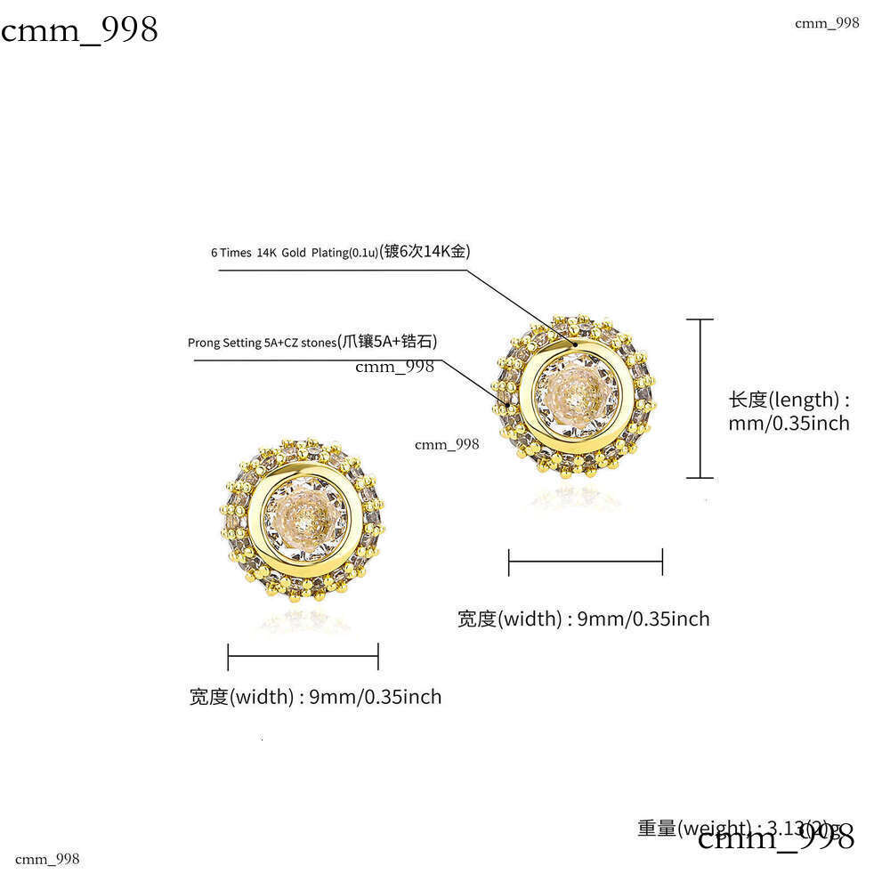 Sier Needle Round for Women Fashion Light High-end Exquisite Inlaid Zircon Stud Earrings Jewelry
