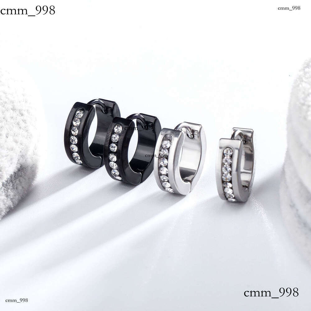 Hip Hop Men's Trendy Personality Smooth Surface Earrings Sterling Silver Simple Inlaid Dia Fashion Cuffs Niche Ear Jewelry