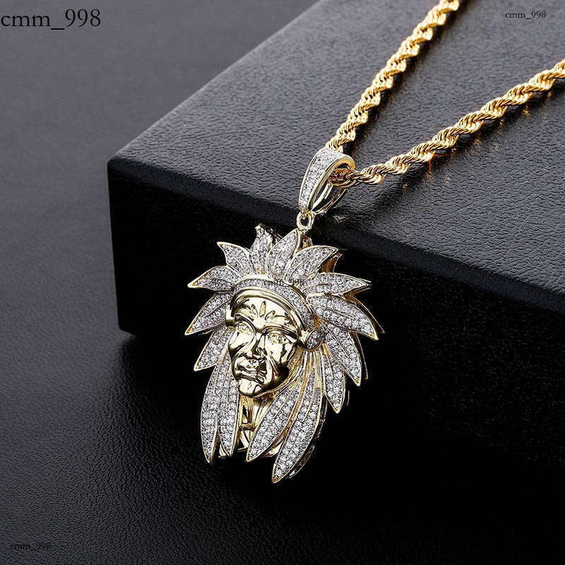 Hip Hop Indian Chief Head Pendant Micro Paved Moissanite chain Two-Tone Unisex Trendy Necklace Hot