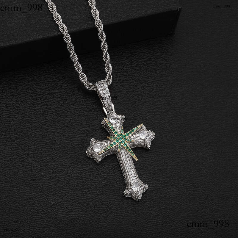 Live New Hip-Hop Jewelry Full Dia Hexagram Meteor Cross Pendant Unisex Trendy Necklace