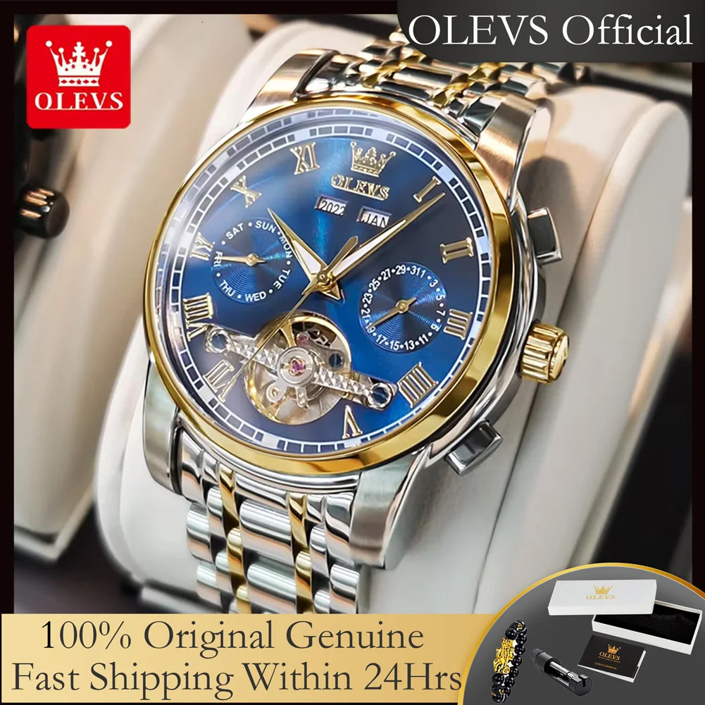OLEVS 6607 Automatic Watch for Men Hollow Out Skeleton Mens Wristwatch Waterproof Watches Original Mechanical Hand Clock 251011
