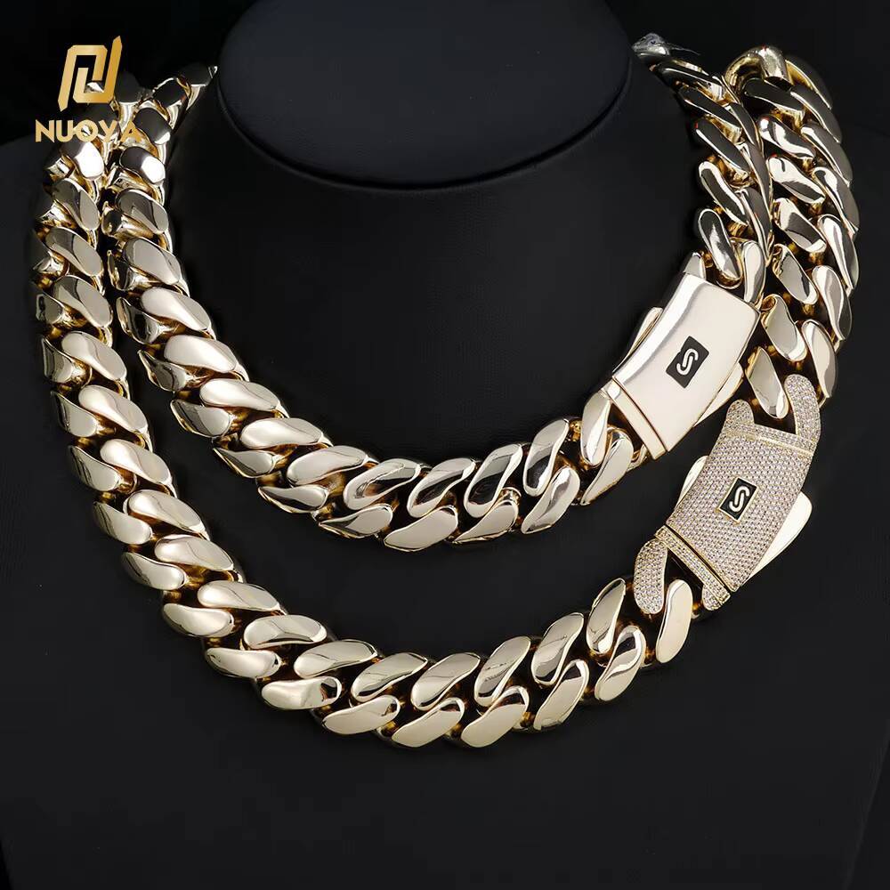 NUOYA Choker Necklace Diamond Clasp Flat Monaco Chain 14K Gold Plated Thick Cuban Link Iced Out Hiphop Jewelry