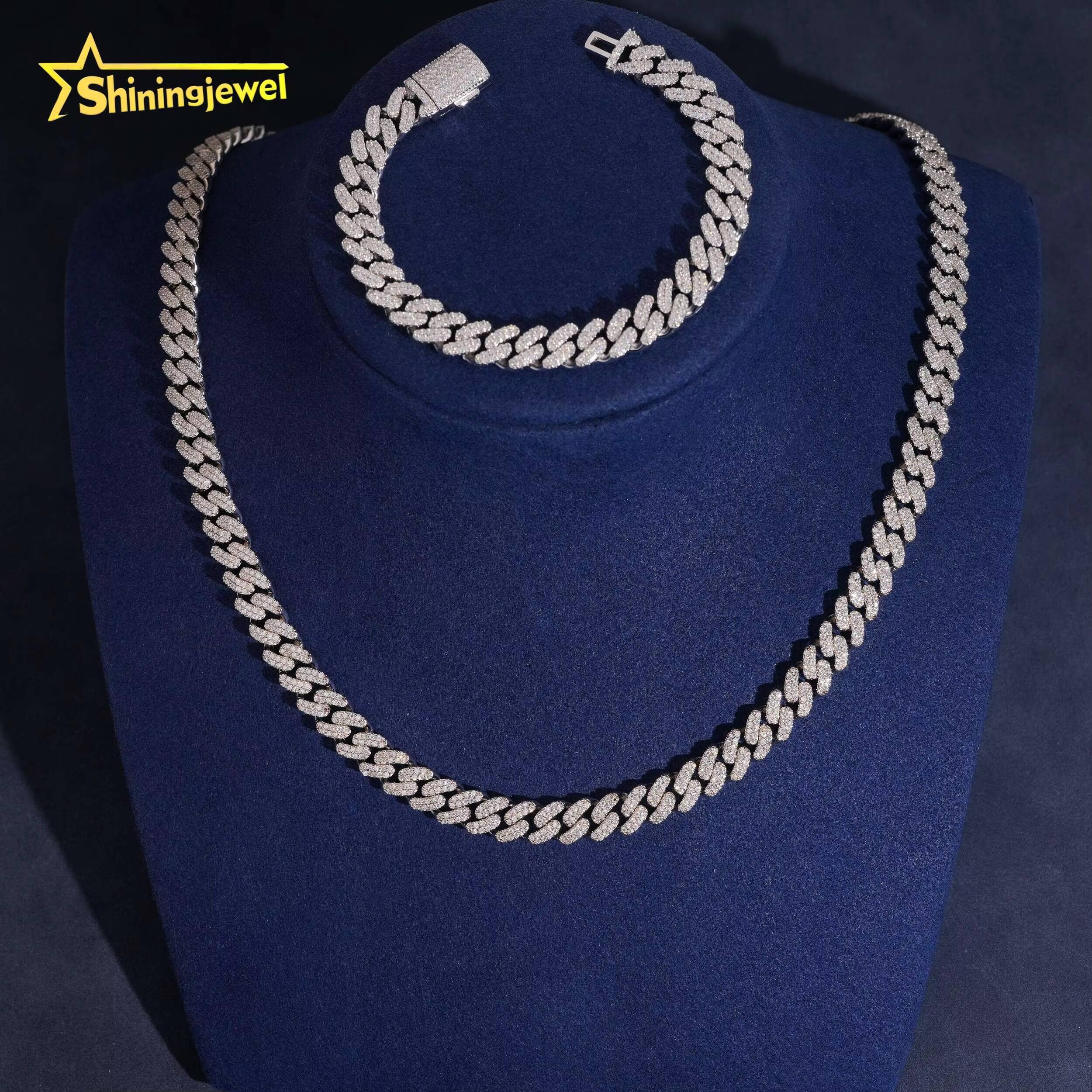 925 Silver Moissanite Diamond Cuban Link Hot Sale 8mm Cuban Chain Moissanite Hip Hop Jewelry