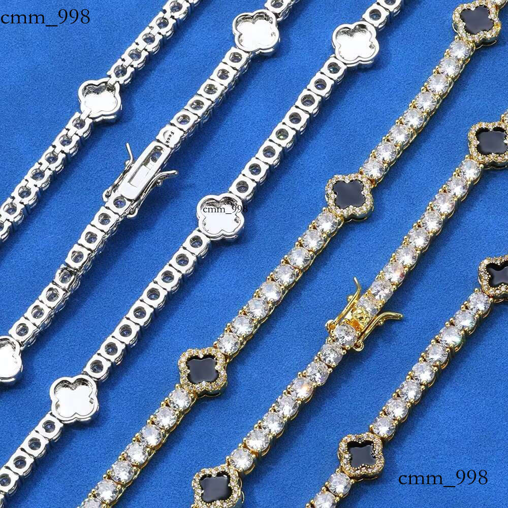 Hip Hop Men S Sier Moissanite Bracelet New 4mm Clover Tennis Chain for Gift