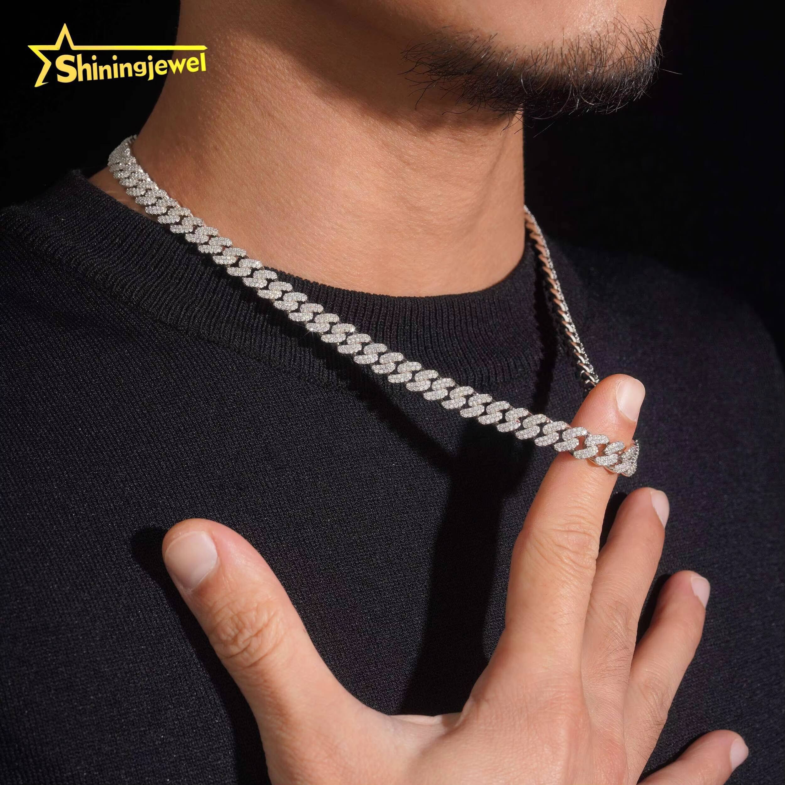 925 Silver Moissanite Diamond Cuban Link Hot Sale 8mm Cuban Chain Moissanite Hip Hop Jewelry