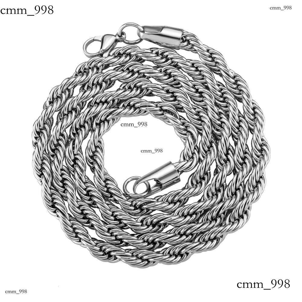 Hip Hop Plain 5mm Thickened and Densified Sterling Silver Twist Chain Color-Retaining Electroplated Twisted Rope Set Necklace Bracelet