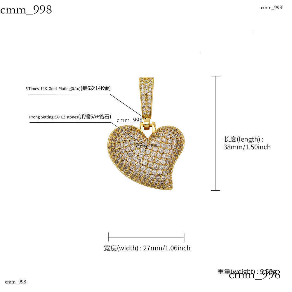 High-End Full Dia Heart Sterling Silver Moissanite chain Pendant Earrings Hip-Hop Street Style Unisex Jewelry