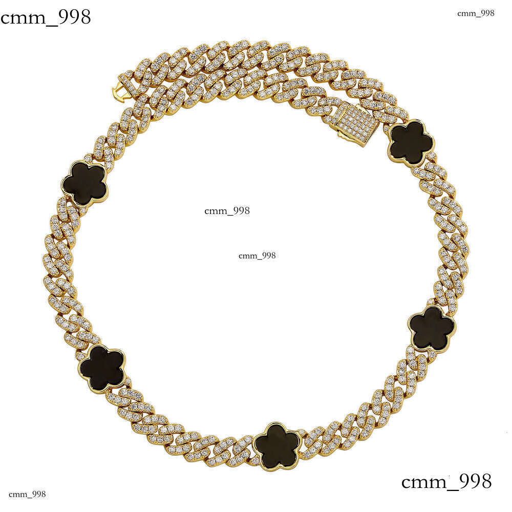 Hip Hop Five-Petal Flower Moissanite chain Spring Clasp Cuban Necklace 15mm Personality INS Trend Men's Accessories