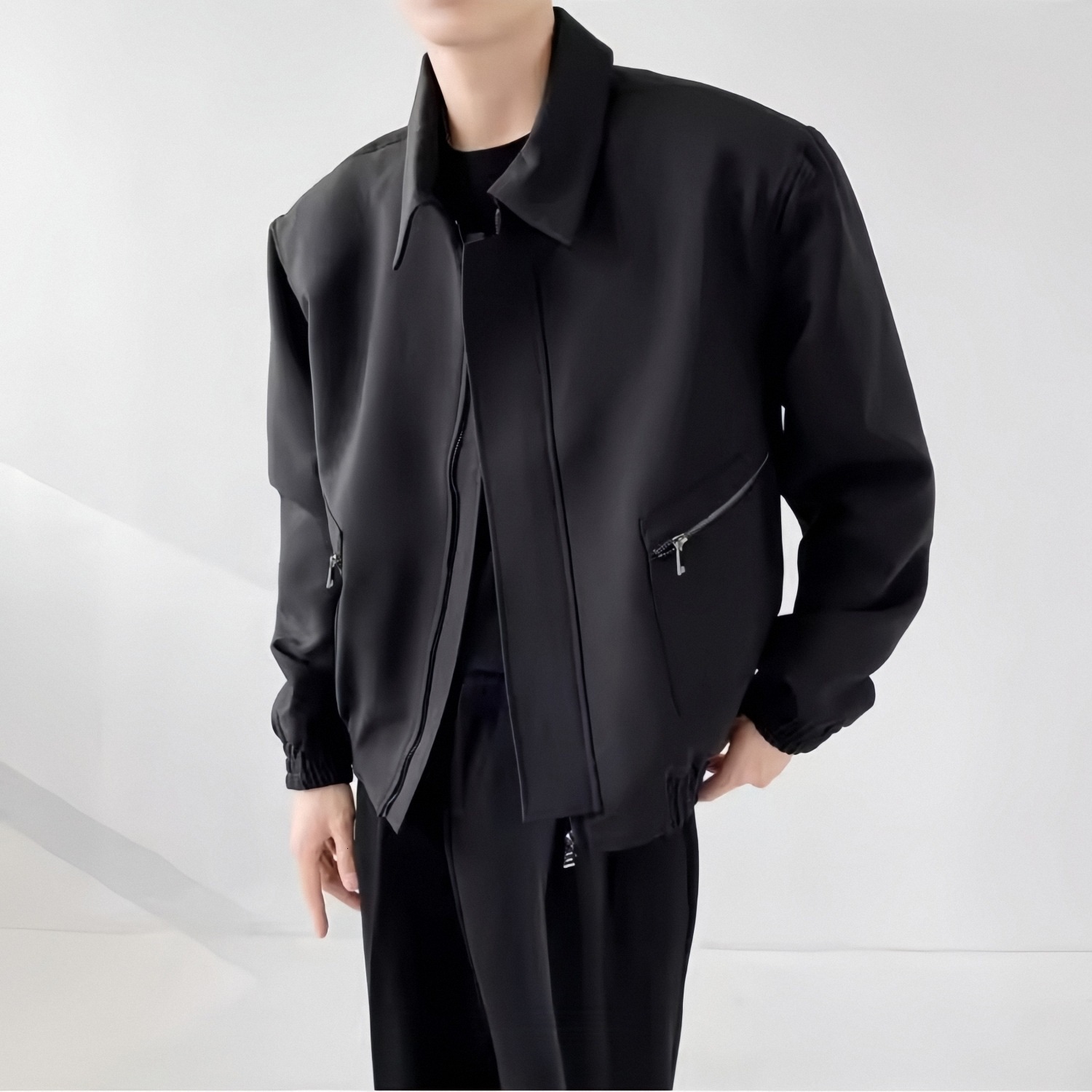 Slim Jacket Men Fit High-end Designer Jacket Casual Jacket Trendy Korean Style Black Padded Shoulder Short Jacket Men's Handsome Spring Autumn Turn-down Collar
