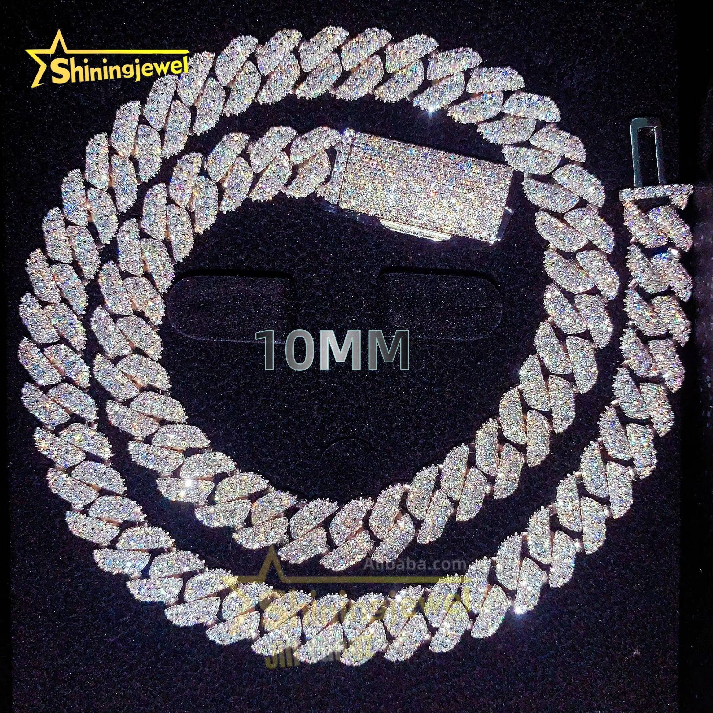 Bargain Sale 10mm Cuban Link Chain Button Design Moissanite Cuban Bracelet Necklace Custom Hip Hop Diamond Cuban Links