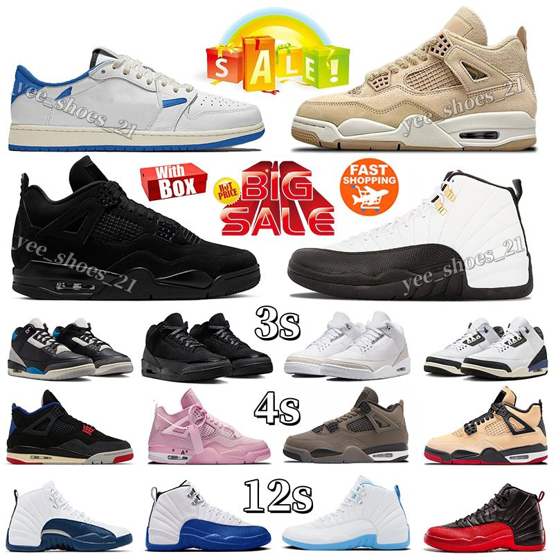 Designer shoes 1s 3s 4s 12s Basketball shoes with box Sail Cozy Girl Black Cat Black Cement Thunder Cave Stone Melo Flu Game taxi Sneakers man women shoes eur 36 47