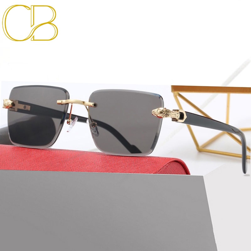 Square Rimless Sunglasses with Snake Leopard Women Retro Top Frame Women Eyewear Outdoor Y2K Future Design Diamond trimming Glasses Men