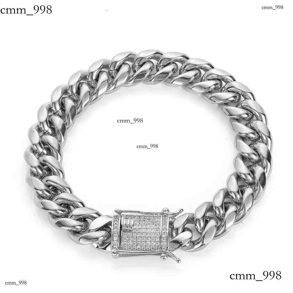 Hip Hop Jewelry Stainless Cuban Double-Sided Dia Buckle Zircon Titanium Steel Men's Bracelet
