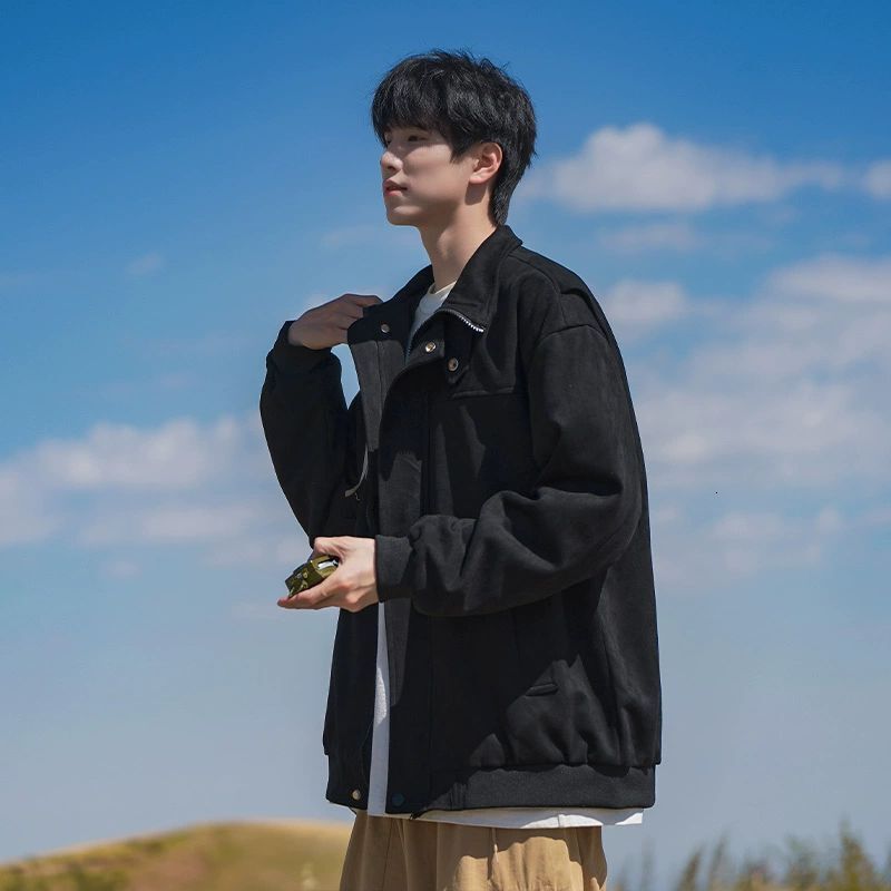 Suede Jacket Men Spring Autumn Winter New Japanese Retro Jacket Men Cool Trendy Loose Casual Men's Turn-down Designer Jacket Collar Jacket