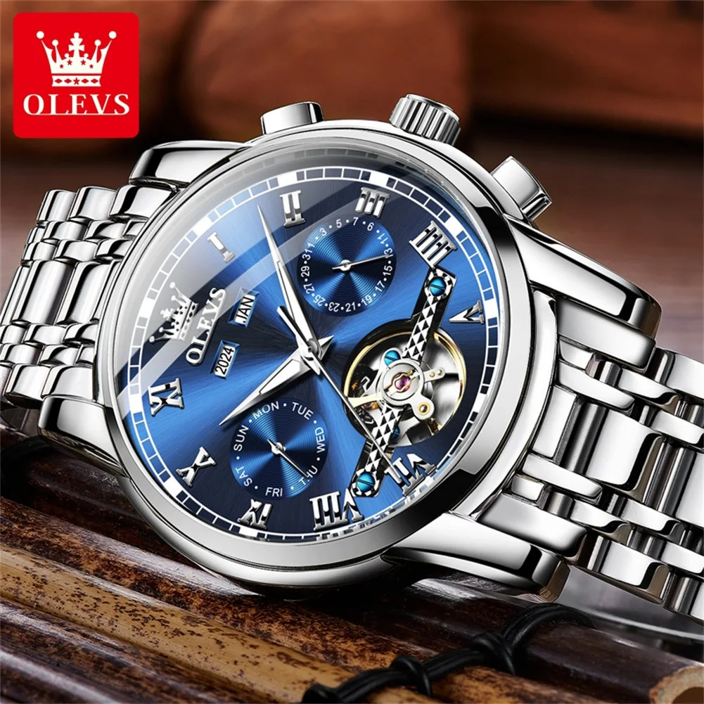 OLEVS 6607 Automatic Men Watches Gift Box Set Skeleton Flywheel Original Man Watch Waterproof Mechanical Wristwatch 251011