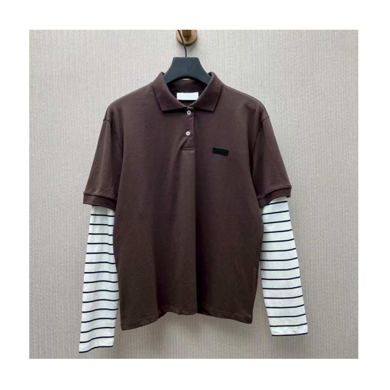 Fashion woman tshirt long sleeved polo shirts high quality letter embroidered striped shirts top outdoor sports casual loose autumn women versatile tee shirts