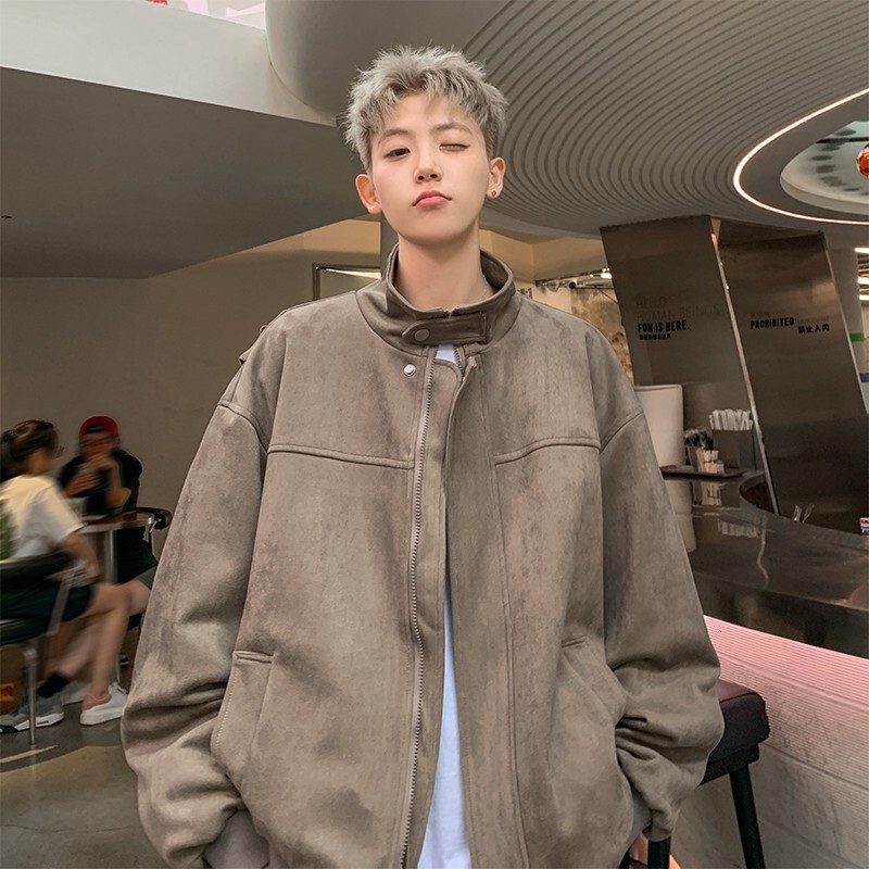 MASONSOUL Retro American Designer Jacket Style Suede Stand Collar Jacket Jacket Men Coat Unisex Top Workwear Winter Loose Jacket