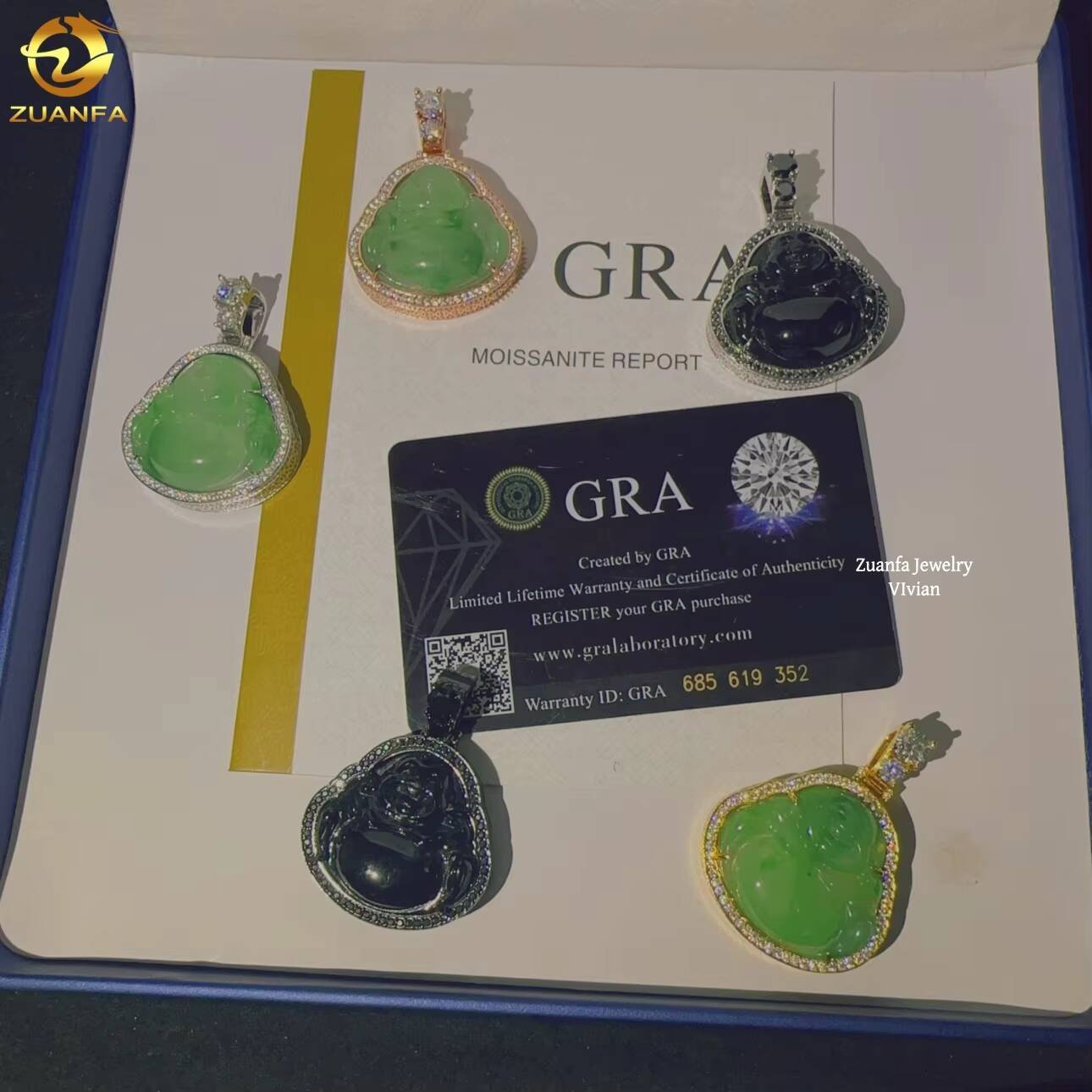 Hip Hop Custom Sterling Silver 925 Moissanite Iced Out D Color VVS Moissanite Diamond Green Jade Buddha Pendant