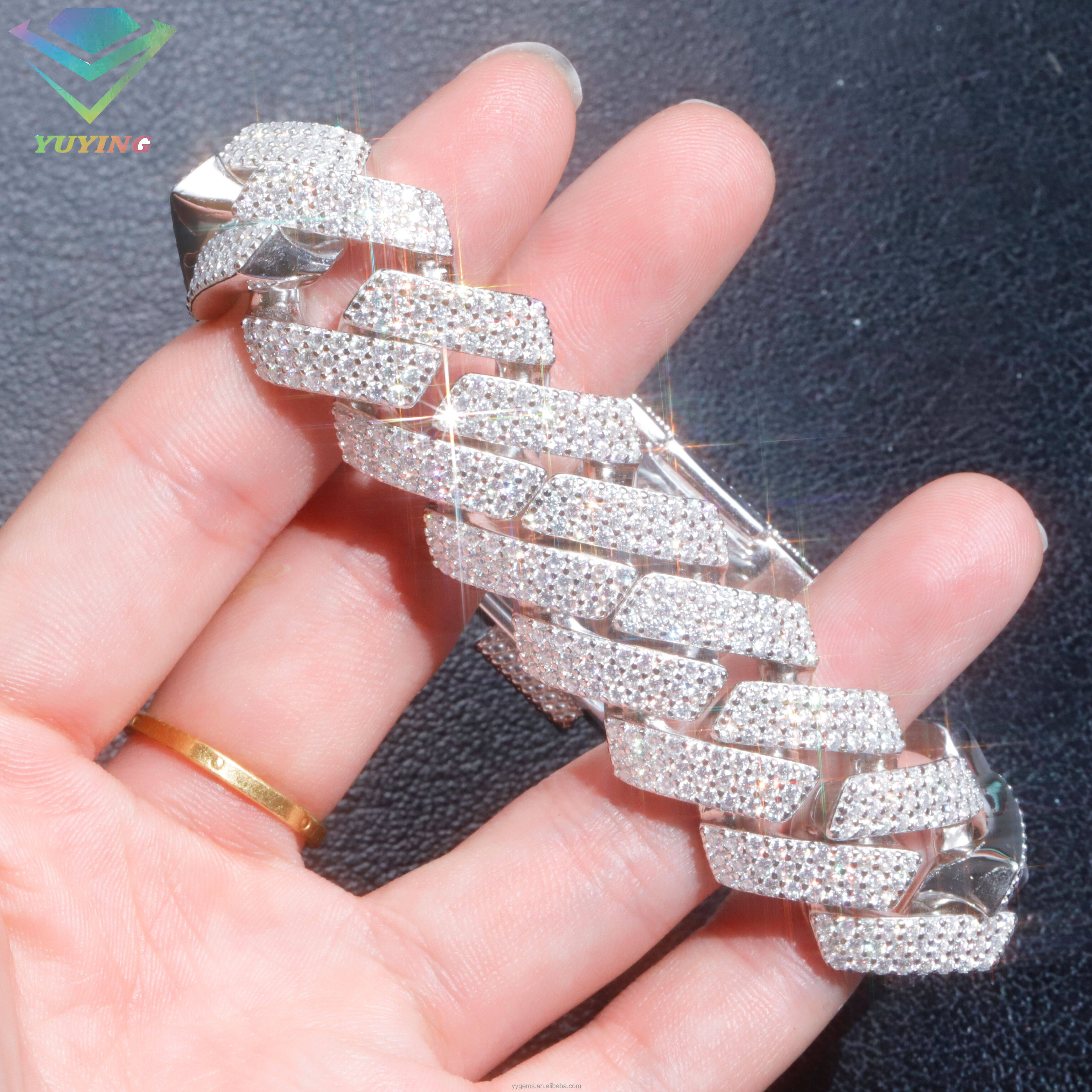 Fast Delivery Wholesale 20MM VVS Moissanite Gold Plated 925 Silver Bracelet Men Hip Hop Style Iced Out Diamond Cuban Bracelets