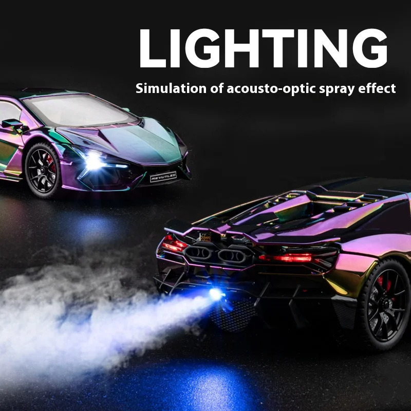 124 Lamborghini Revuelto Spray Plating Version With Water Spray Fog Effect Realistic Simulation Alloy Model Boy Gift 251011