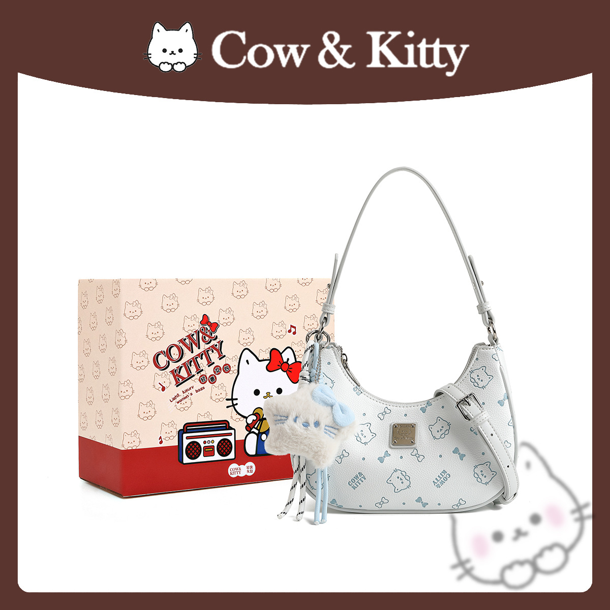 Cow & Kitty designer bag hot free shipping 2025 New Classic Printed Shoulder Bag Cute Leisure Fashion Outdoor Underarm Bag for Women blue pink white