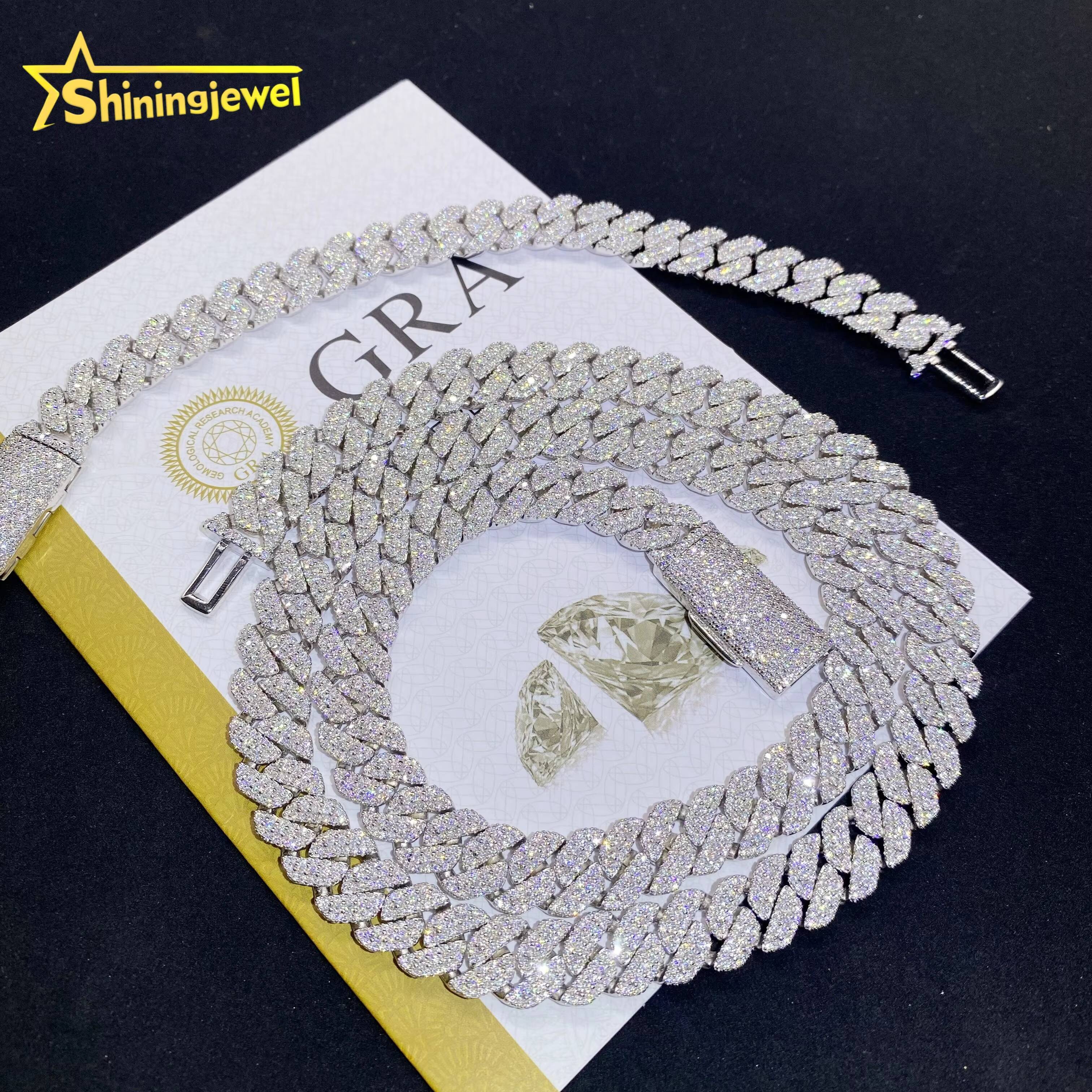 Hot Sale 10mm 3Rows 925 Silver Cuban Link Chain VVS D Moissanite Iced Out Diamond Jewelry Miami Cuban Necklace GRA Certificate