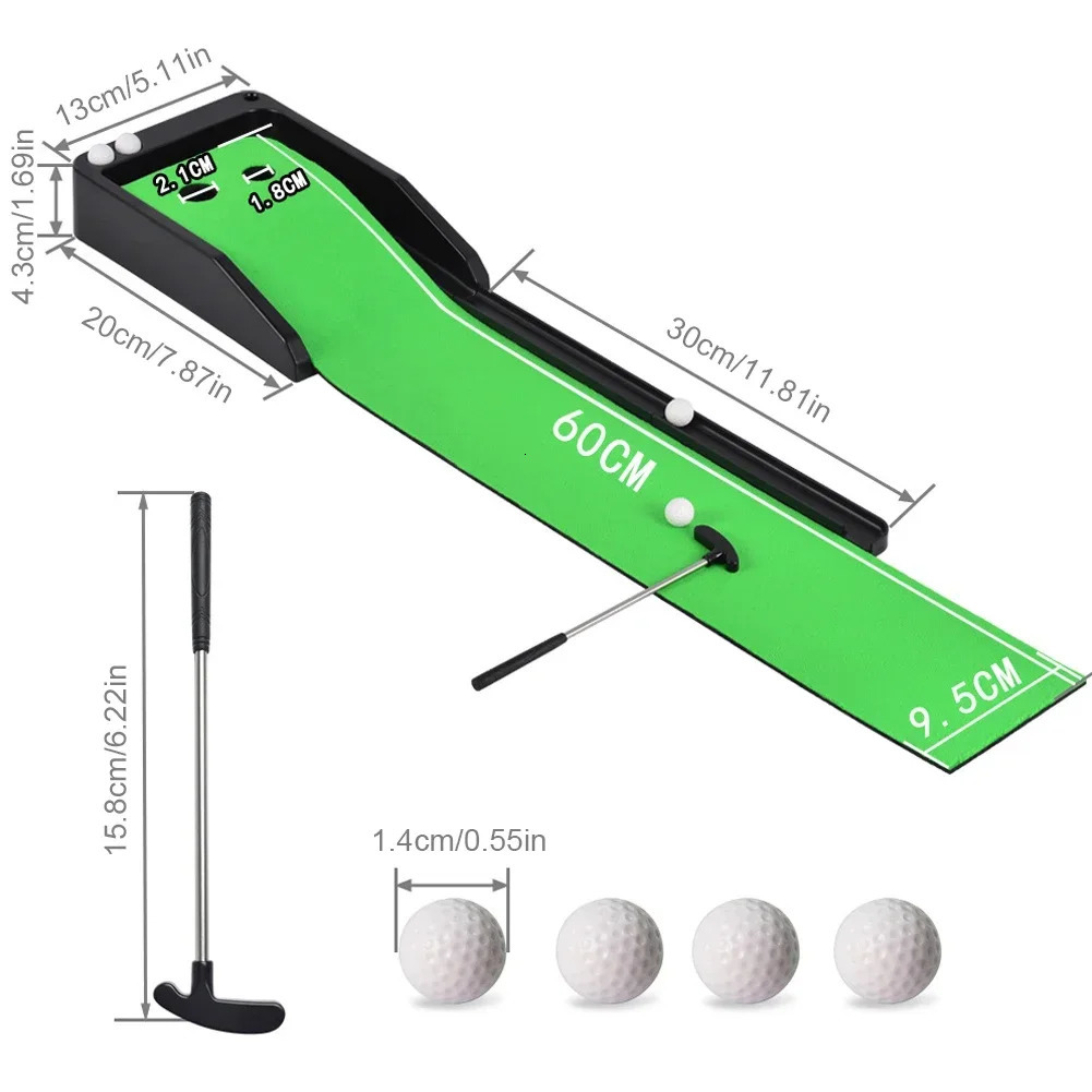 Golf Putting Training Mat WrinkleResistant Golf Desktop Putting Practice Set with Ball Return2 Holes Putting Green Indoor Set 251011
