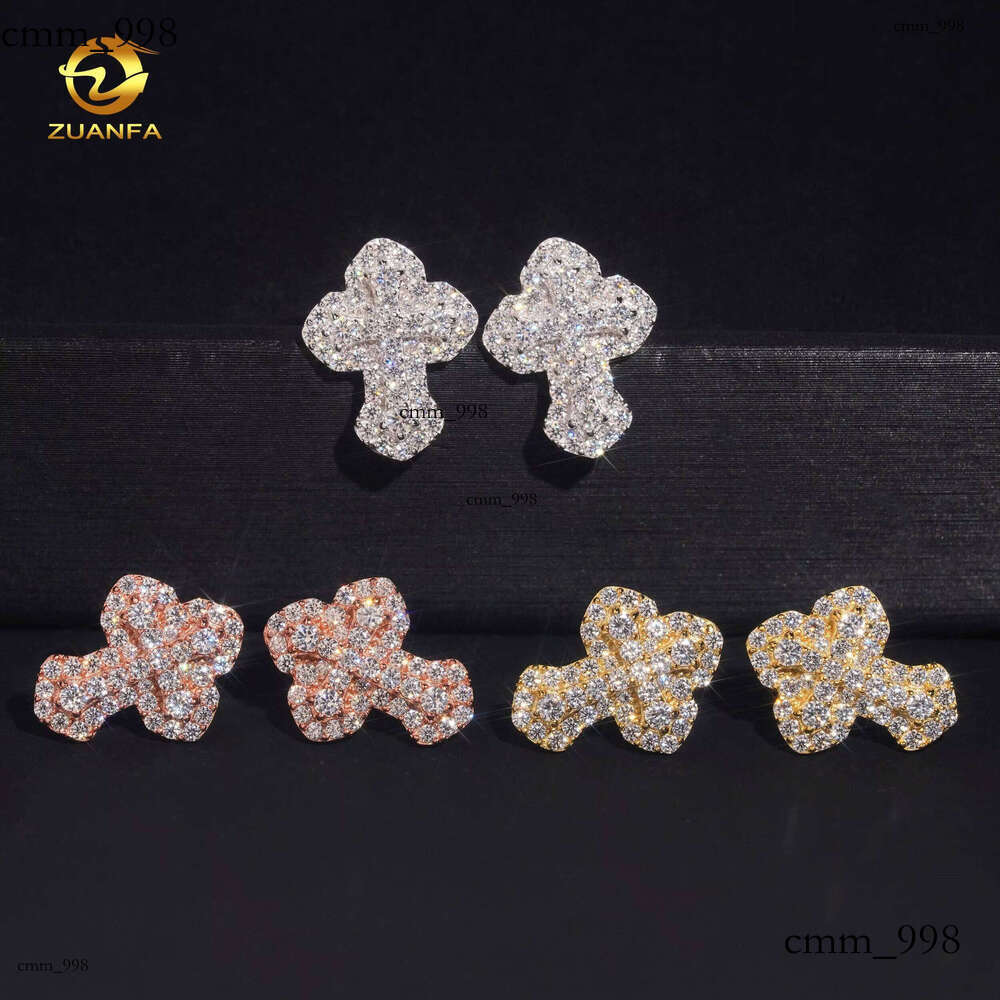Fashion Men's Screw Back D VVS Moissanite Iced Hip Hop Accessories Sier Cross Earrings