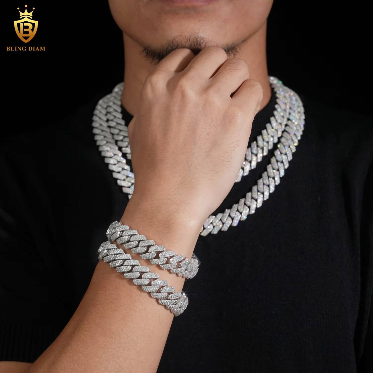 USA Local Stock Fine Jewelry 12mm 925 Sterling Silver VVS Moissanite Diamond Iced Out Cuban Link Chain Necklace GRA Certificate