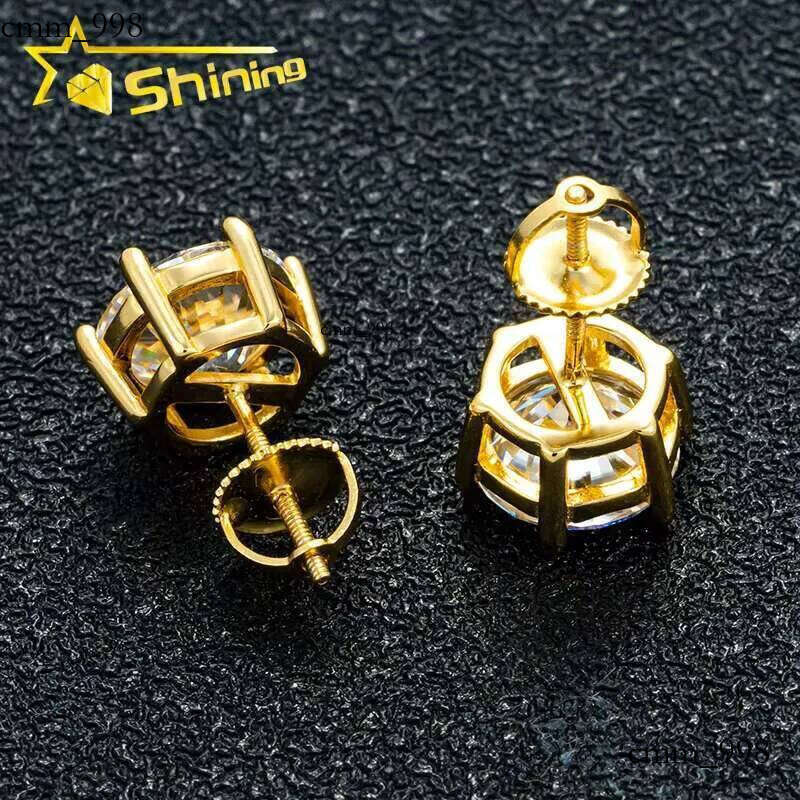 Classical 6 Prongs GRA Moissnaite Pass Dia Tester Sterling Sier Moissanite Screw Back Stud Earrings