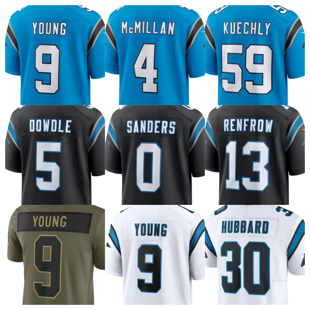 Bryce Young Panthers Jersey Football Tetairoa McMillan Rico Dowdle Chuba Hubbard Luke Kuechly Christian Rozeboom Tre'von Moehrig Ja'Tavion Sanders Tommy Tremble