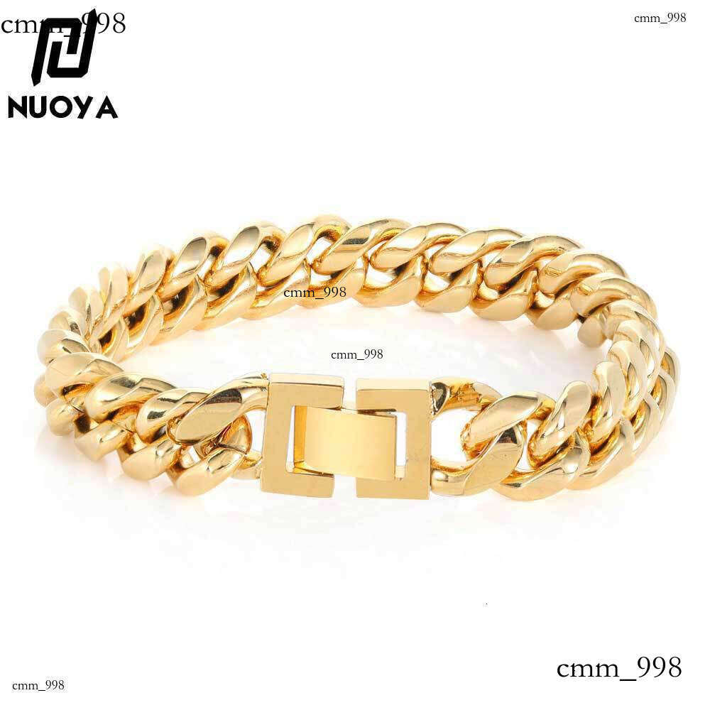 Hip Hop Buckle Stainless Cuban Trendy Brand Titanium Steel Jewelry Round Polished Encrypted Men's Bracelet