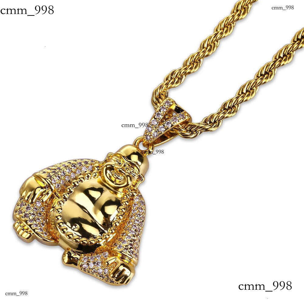 Hip Hop Maitreya Buddha Gold Plated Micro Paved Moissanite chain Men and Women Trendy Jewelry