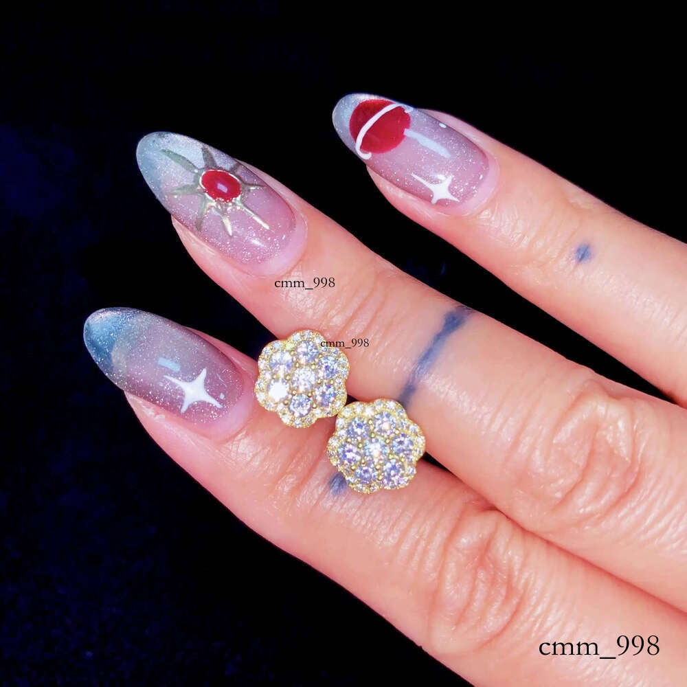 Trendy 10mm Moissanite Earrings Flower Pure Sier Boutique Accessories Hip Hop Jewelry Gift Set