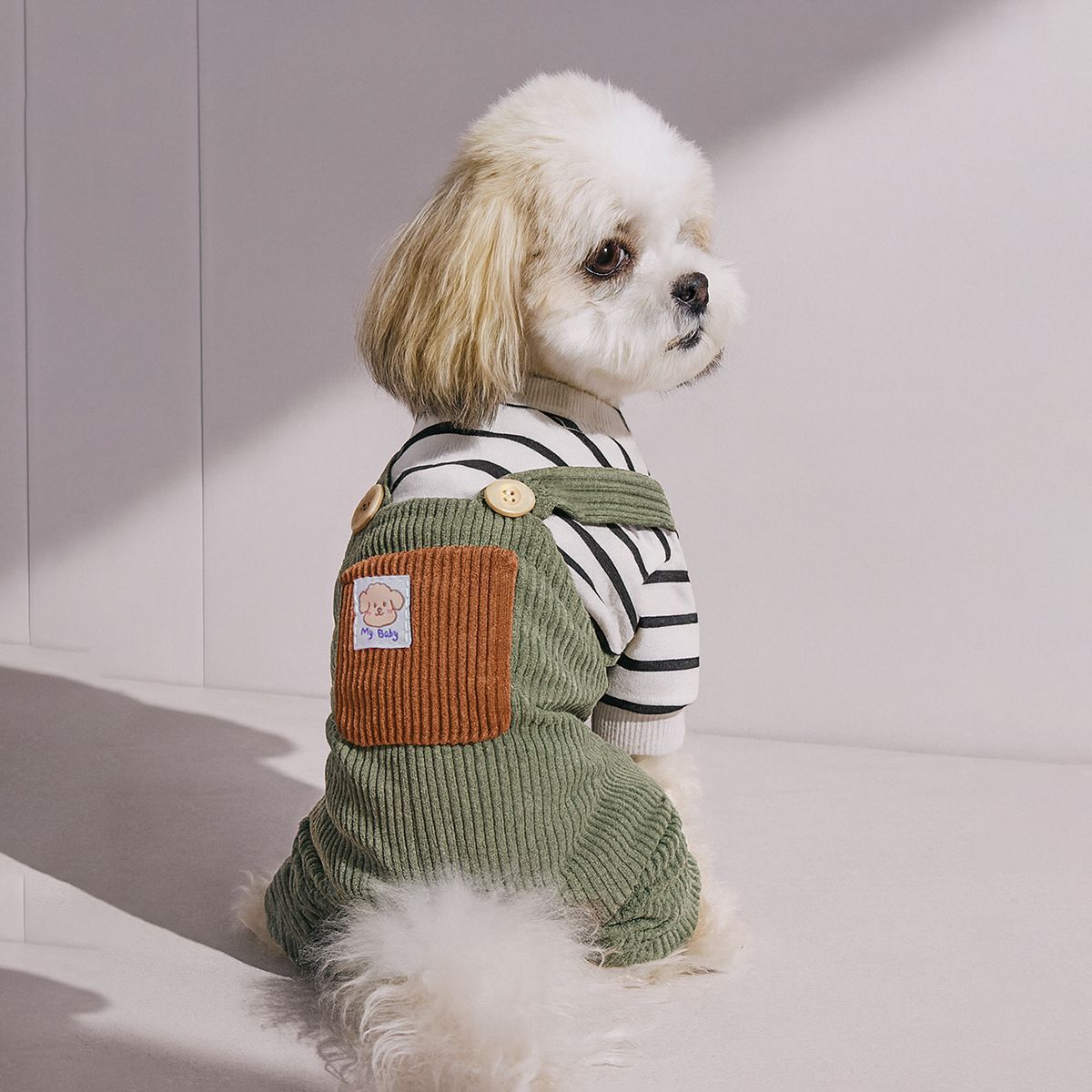 Fashion Corduroy Dog Overalls Outfit with T Shirt Stylish Pet Clothes for Small and Medium Dogs, Autumn Winter Casual Wear
