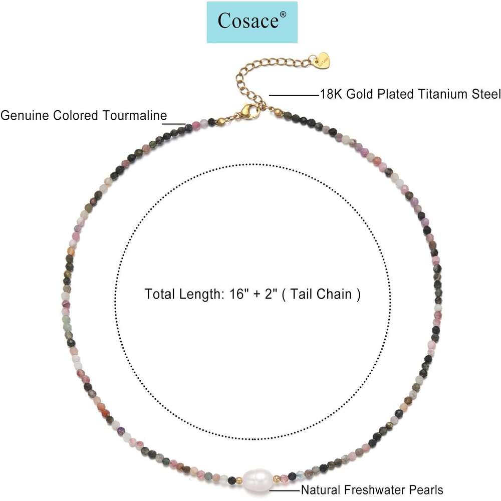 Women's Crystal Single Freshwater Pearl Colorful Beaded Necklace, Fashionable Natural Stone Choker
