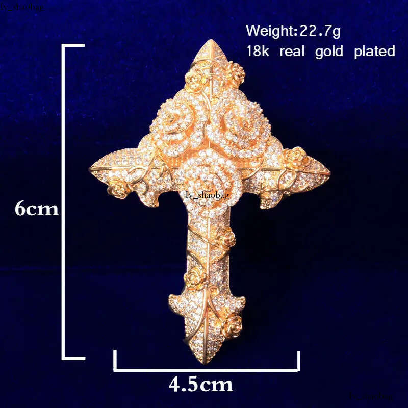 Hip hop rose cross pendant necklace mens copper inlaid zircon hip-hop trendy jewelry 825 aaa