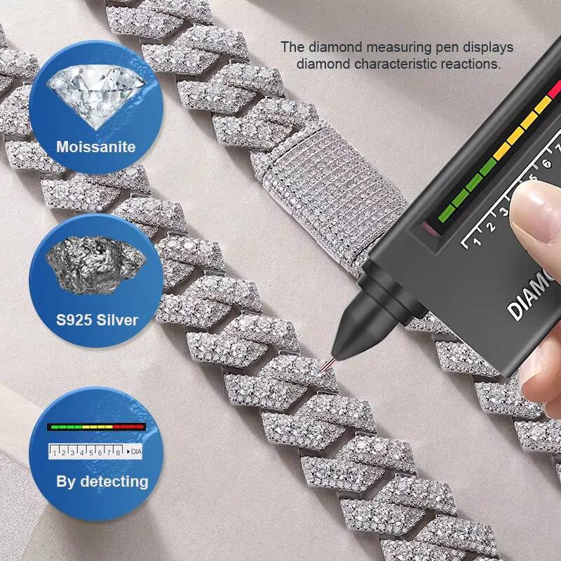 Moissanite Jewelry Chain Width 814MM 925 Silver Real White Gold Plating VVS Diamond Women Delicate Thin Cuban Chains Necklace