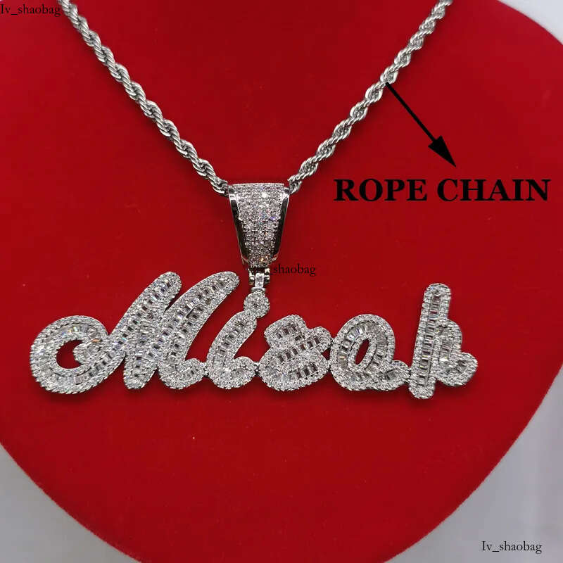 necklace moissanite chain Custom Brush Cursive Iced Out Letter Pendant Name Necklace Baguettes Chain Micro Paved CZ Personalized Hiphop Jewelry 825 aa