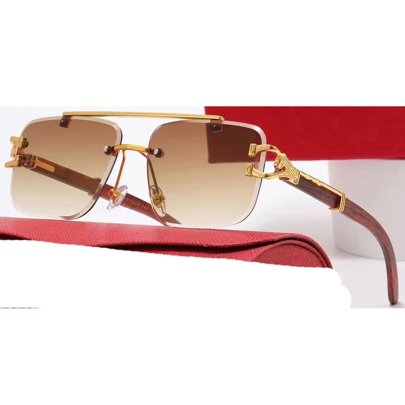 Luxury Gold Lion Square Rimless Sunglasses for Men, Retro Flat Top Double Bridge Metal Frame - UV Protection for Driving & Travel