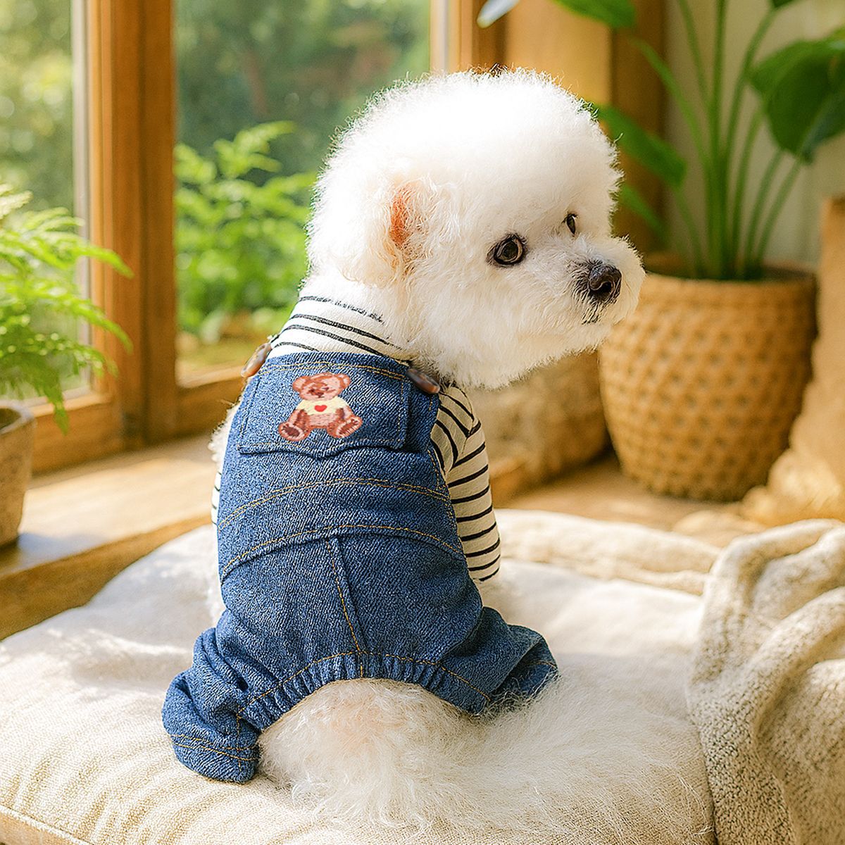 Fashion Corduroy Dog Overalls Outfit with T Shirt Stylish Pet Clothes for Small and Medium Dogs, Autumn Winter Casual Wear
