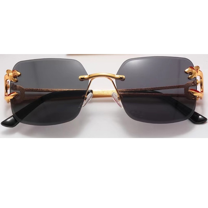 Square Rimless Luxury Sunglasses for Party & Street Style, UV Protection Fashion Eyewear Gold Frame Gradient Lenses Retro Trendy Chic UV400 Y2k Style 