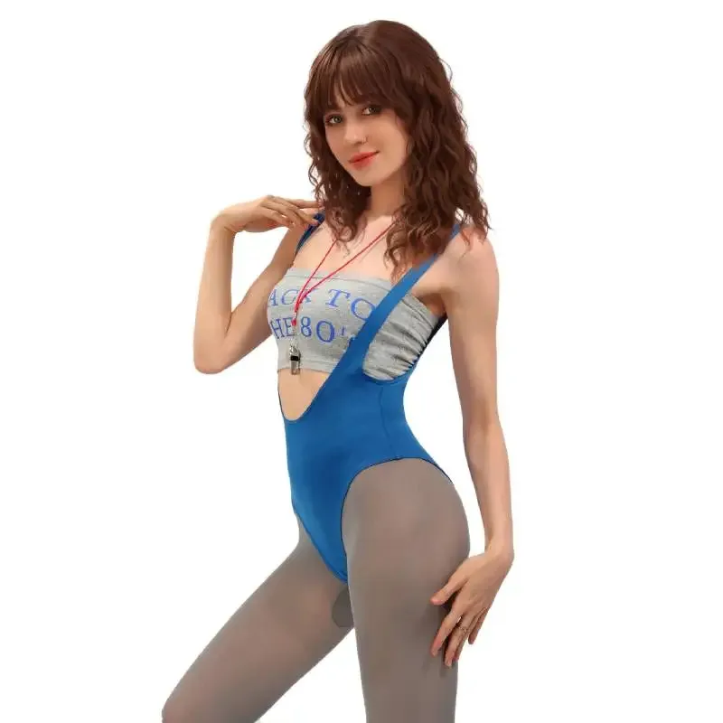 80s Inspired Lisa Cosplay Costume Women US Size Retro Workout Outfit with Tight Pants Striped Socks