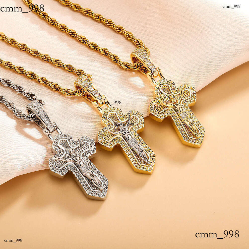 New Cross Wind Micro Inlaid Gold-Plated Prayer Jewelry Pendant Men's Hip-Hop Necklace