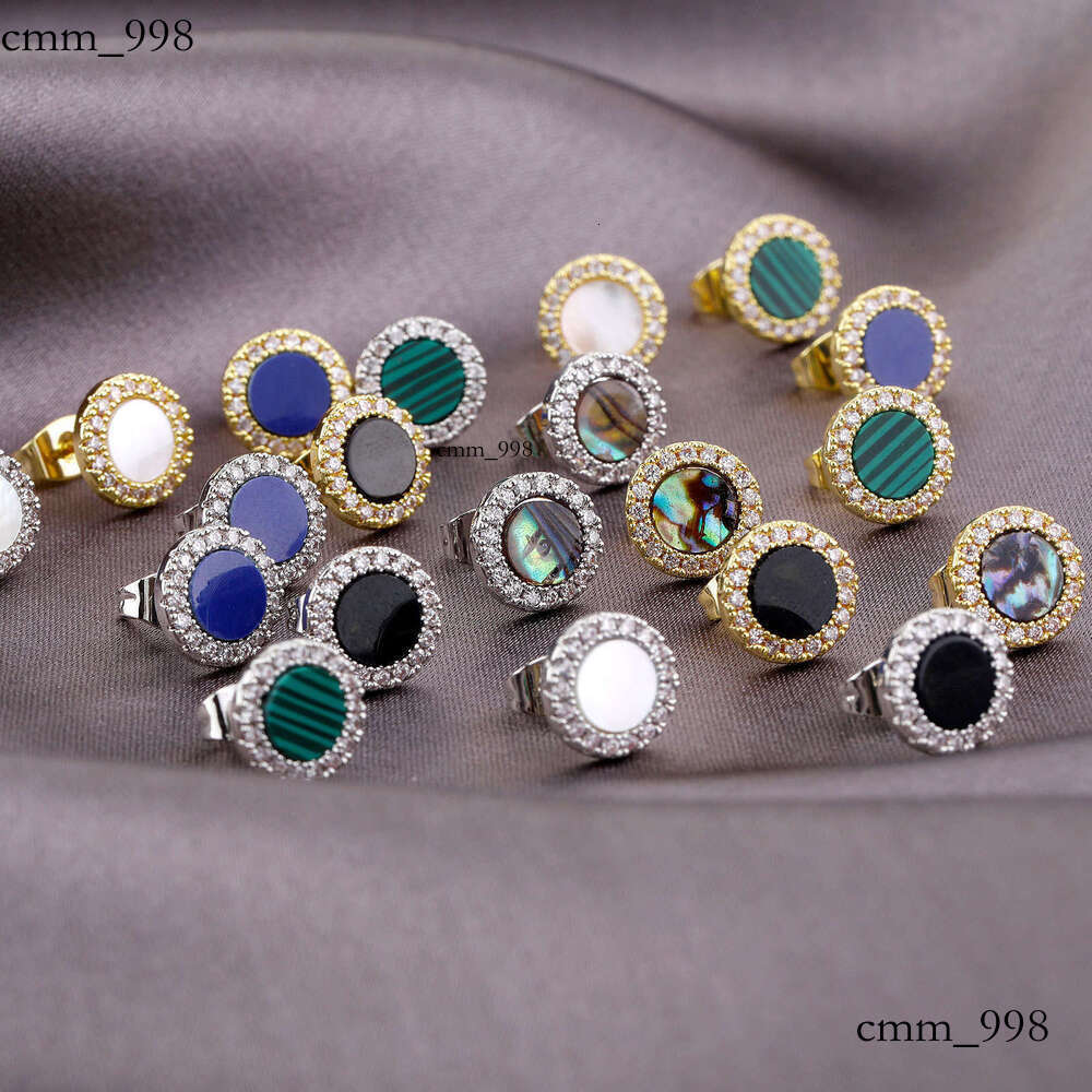 New Simple Round Zircon for Women Hip-Hop Style Natural Stone Earrings Rap Ear Jewelry Ins