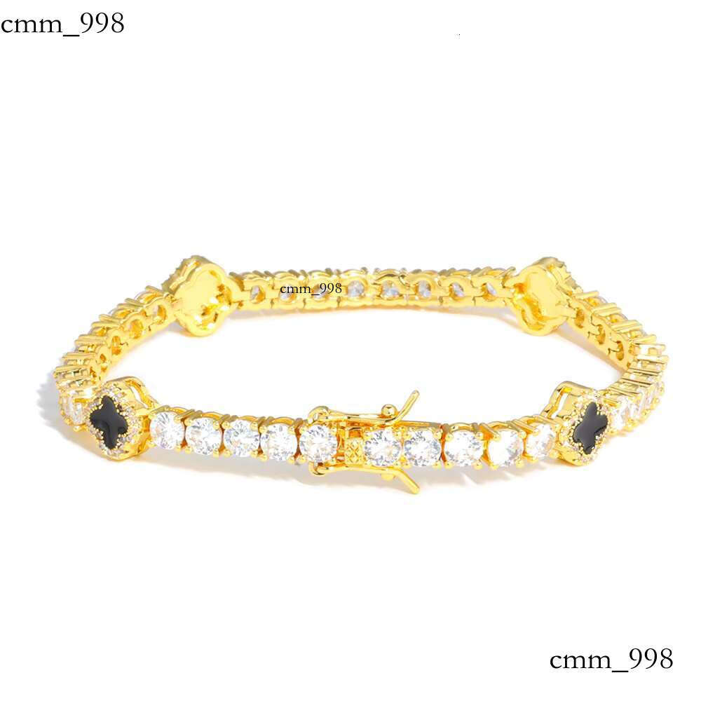 Hip Hop Men S Sier Moissanite Bracelet New 4mm Clover Tennis Chain for Gift