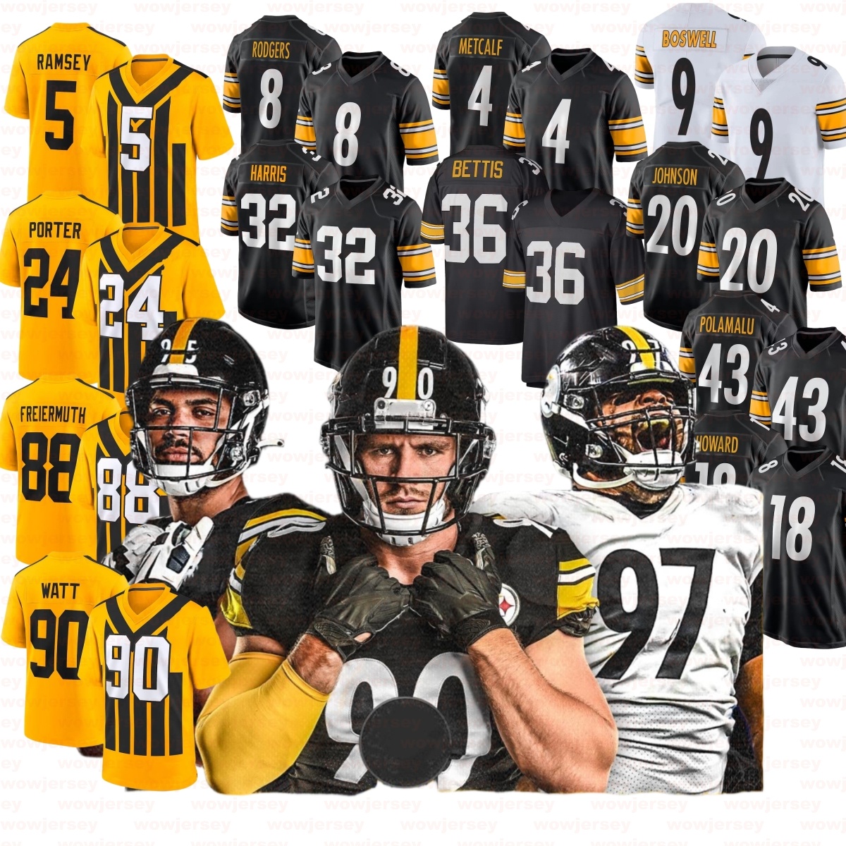 #90 T. J. Watt Football Jersey Kenny Pickett Joey Porter Patrick Peterson Will Howard Chris Boswell Porter Polamalu Freiermuth Kaleb Johnson Jalen Ramsey Jaylen Warren