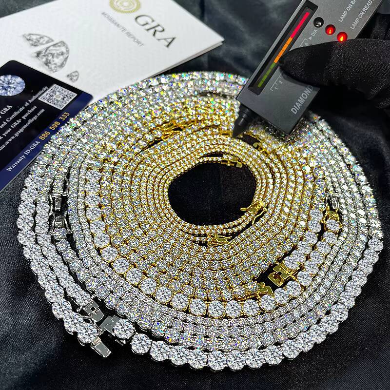 Pass test Pen With GRA Certificate 925 Silver HipHop Ice Out Moissanite Tennis Chain Vvs D Color Moissanite Tennis Necklace