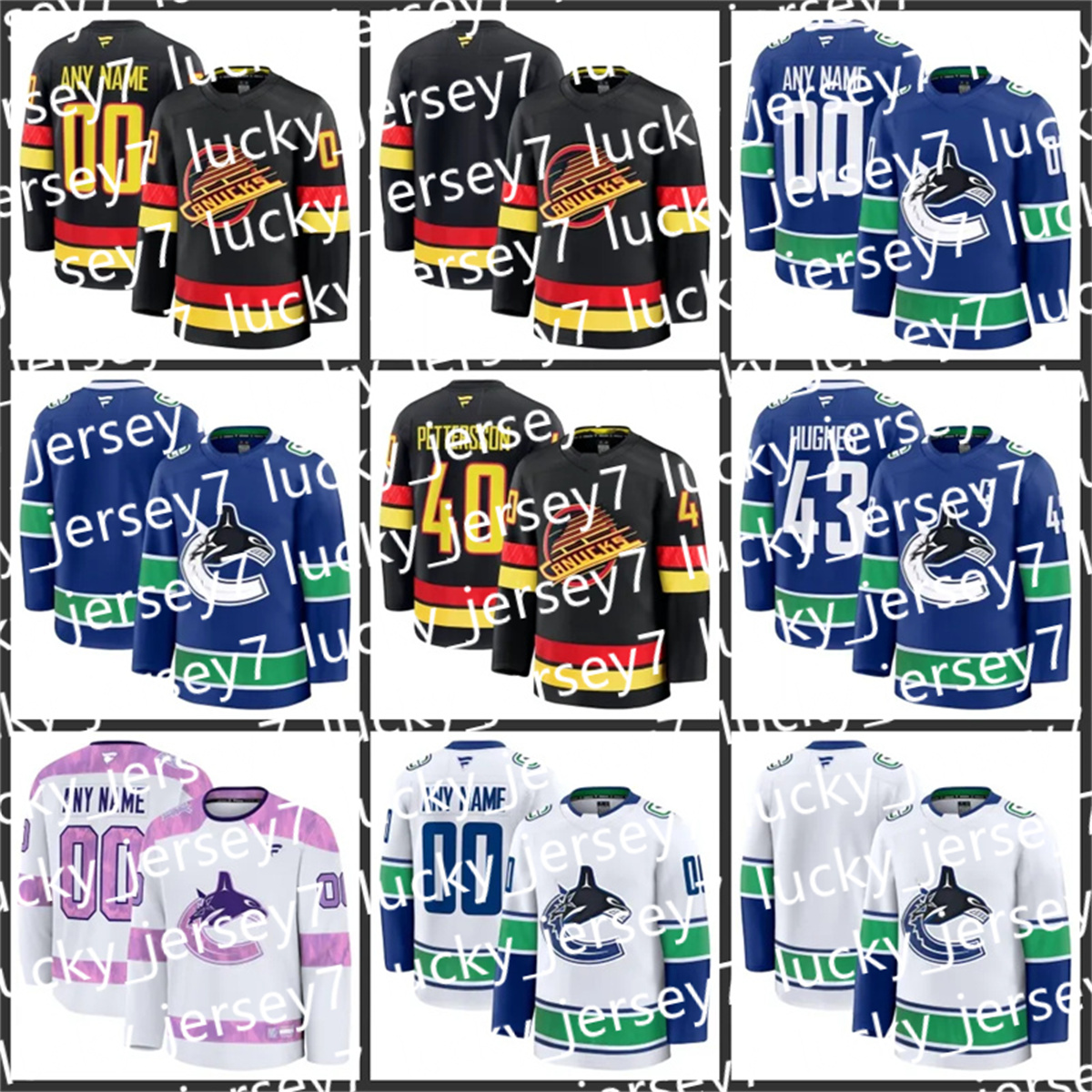 2025 Canucks Quinn Hughes Elias Pettersson Brock Boeser Arturs Silovs Conor Garland Evander Kane Nils Hoglander Dakota Joshua Filip Chytil Nils Aman Custom Jersey