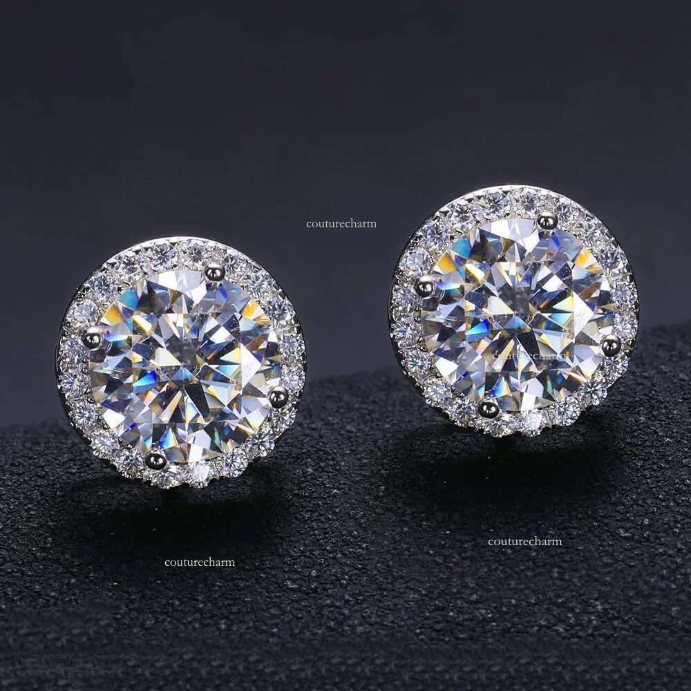 High-end earrings Fine Jewelry Screw Back Women Gold Plated Sterg Sier Iced Out VVS Moissanite Dia Halo Stud Earrings For Men